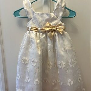 Nannette White Floral Dress with Gold Bow
